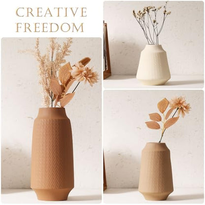 Ceramic Vase Set of 3 - Handcrafted Ceramic Vases for Home Decor & Shelf - Modern Farmhouse Decor for Kitchen, Office, Bedroom & Living Room Decorative Objects for Mantel, Table Centerpieces