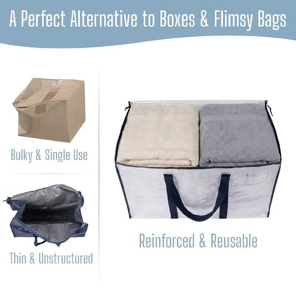 VENO 6 Pack Heavy Duty Moving Bags, Extra Large Storage Bags with Reinforced Handles & Strong Zippers, Foldable & Reusable Moving Box Alternative for Clothes & Dorm Storage