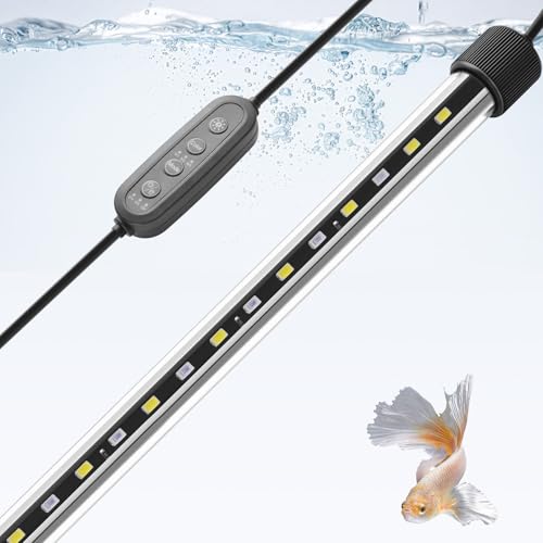 Dirvin 11W LED Fish Tank Light with Timer, Submersible Aquarium Light, 24/7 Mode Sunrise-Daylight-Moonlight and 3 Colors Adjustable Brightness, Auto On/Off, 22.8in - size: 22.8in