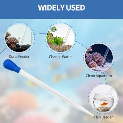 Extra Long Aquarium Coral Feeder Tool with Extension Tube, Deep Tank Fish Feeding Pipette, Long Pipette for Coral and Fish Feeding,Reef Tank Maintenance Accessories（17.7in&11.4in）