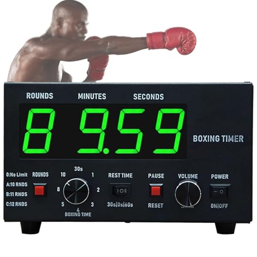 Boxing Interval Timer, Professional Gymnastics Timer with LED Display, 1-12 Challenge Rounds and Adjustable Buzzer, Gym Timer Boxing Equipment for Muay Thai/MMA/Kickboxing Green
