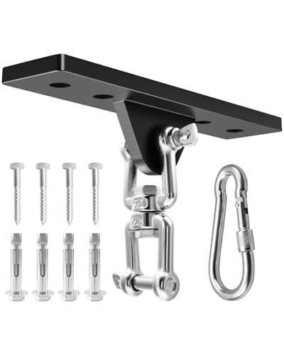 Ceiling Mounted Swing Hooks Rotate 360 Degrees | Heavy Bag Hanger for Punching Bags, Stainless Steel Swing Hangers for Gym Aerial Yoga Swing Chairs and Hammocks - style: Heavy Bag Hanger with Link Buckle