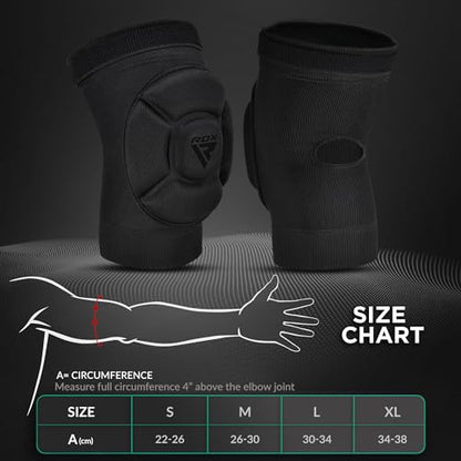 RDX Elbow Pads, Muay Thai MMA Kickboxing Sparring Elbow Guard, Martial Arts Striking Protection,Wrestling Basketball Adjustable MTB Volleyball Compression Padded Sleeve, Men Women - color: Black Black, size: Small