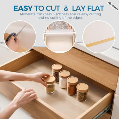 Hersvin Shelf Liners 18 in x 20 ft EVA Drawer Mats, Non-Adhesive Cupboard Protector, Kitchen Cabinet Lining Fridge Liner (Clear Stripe, 45.3x610cm)