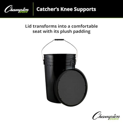 Champion Sports 6 Gallon Bucket with Padded Soft Seat Lid - Durable Construction - Balls Not Included - Ideal for Baseball, Softball, T-Ball, Practice Balls, and Lacrosse – Black - color: Black