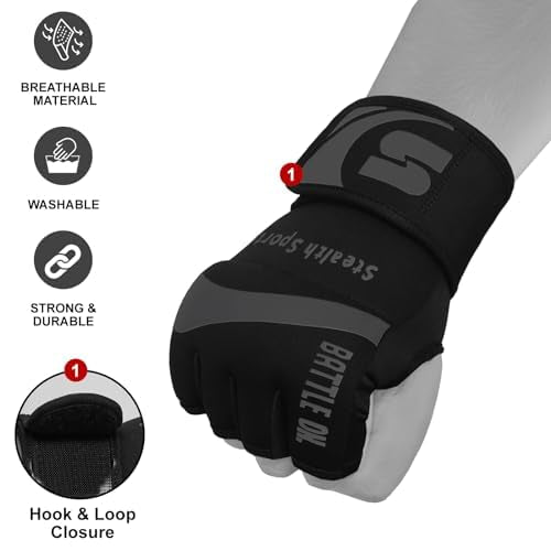 Stealth Sports Boxing Inner Gloves Neoprene Wrist Support Padded Gel Wraps Hand Protection Boxing Bag Hand Wraps for Punching MMA Martial Arts Muay Thai Speed Bag Training – Under Mitts (L)