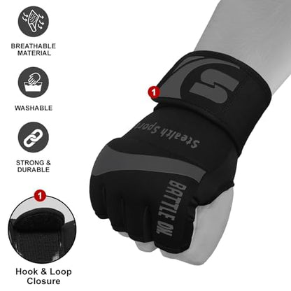 Stealth Sports Boxing Inner Gloves Neoprene Wrist Support Padded Gel Wraps Hand Protection Boxing Bag Hand Wraps for Punching MMA Martial Arts Muay Thai Speed Bag Training – Under Mitts (L)