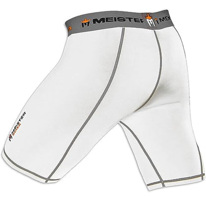 Meister MMA Compression Rush Fight Shorts w/Cup Pocket - color: White, size: 30-31
