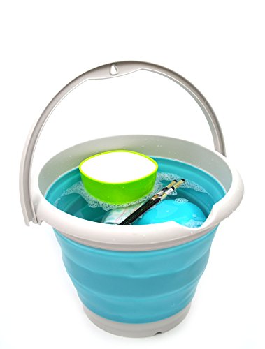 SAMMART 10L (2.6 Gallon) Collapsible Plastic Bucket - Foldable Round Tub - Portable Fishing Water Pail - Space Saving Outdoor Waterpot, Size 33cm Dia (1, Bright Blue)