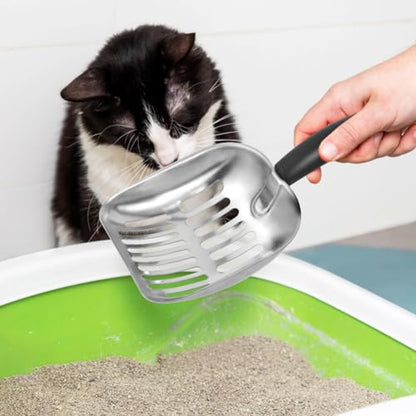 Cat Litter Scoop -Metal Cat Litter Scoop-Sturdy Mesh Scooper - Mesh Shovel-Easy to Clean - Suitable for Cat Litter Box -Black - color: Black, size: L-1
