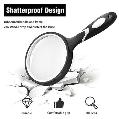 Large Magnifying Glass, 10X Magnifying Glasses for Reading Hobbies Applied to Science Books Hobby Observation Premium Soft Hand Shank Magnifier for Seniors - color: White