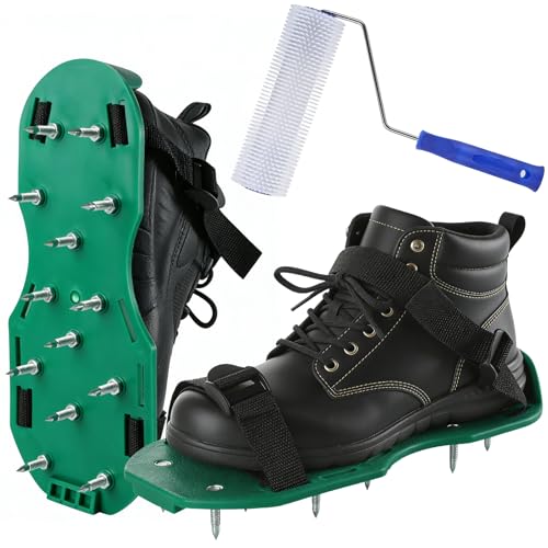 Father's Day DAD Gift Spiked Roller for self Leveling Cement 9 Inch Heavy-Duty Screed Complete Concrete Tool Kit Screed Kit+ Handle + 1Pair Spike Shoes for Epoxy Flooring & Cement Leveling Garage
