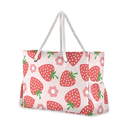 senya Large Beach Bags Totes Canvas Tote Shoulder Bag Soft Wave Water Resistant Bags for Gym Travel Daily Ocean - color: Strawberry