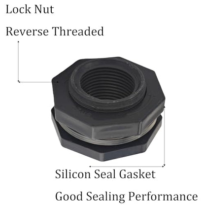 2PCS 1" PVC Bulkhead Fitting, Threaded Tank Connector for Rain Barrels Aquariums Water Tanks, Thru-Wall Pipe Adapter for Pools and Ponds