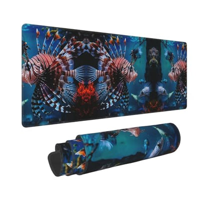 Large Gaming Mouse Pad Fish in Fish Tank Desk Mat Protector for Desktop Mousepad Waterproof Writing Pads with Anti-Slip Rubber Base Keyboard Pad for Gamer Office Home 31.5" x 12"