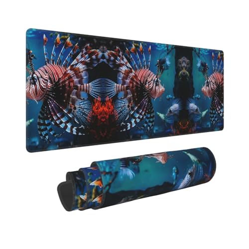 Large Gaming Mouse Pad Fish in Fish Tank Desk Mat Protector for Desktop Mousepad Waterproof Writing Pads with Anti-Slip Rubber Base Keyboard Pad for Gamer Office Home 31.5" x 12"