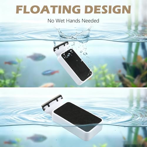 Aquarium Strong Magnetic Glass Cleaner Brush, Fish Tank Glass Scrubber Algae Scraper Comfortable Grip Handle with 2 Detachable Scrapers Mag Float Scrubber for 0.2 Inch Tanks(S)