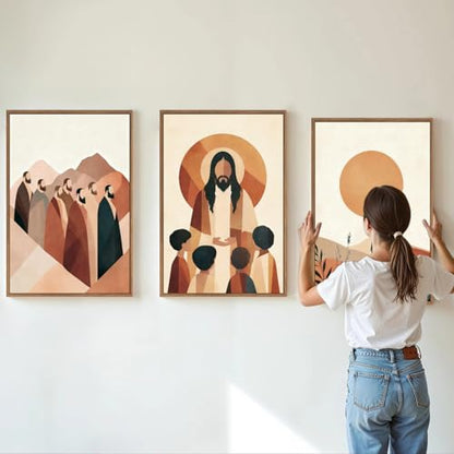 KYLESONLIE Large Jesus and Disciples Framed Canvas Wall Art Set, Boho Christian Bible Posters Wall Decor, Minimalist Religious Faith Art Paintings for Living Room Bedroom Dining Room Church 16"x24"x3
