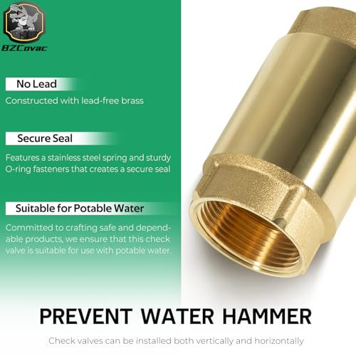 Check Valve with Backflow Prevention, Universal 1-1/4 inch One-Way Female Pipe Thread, Lead-Free Brass Construction, 1.25'' FNPT × 1.25'' FNPT