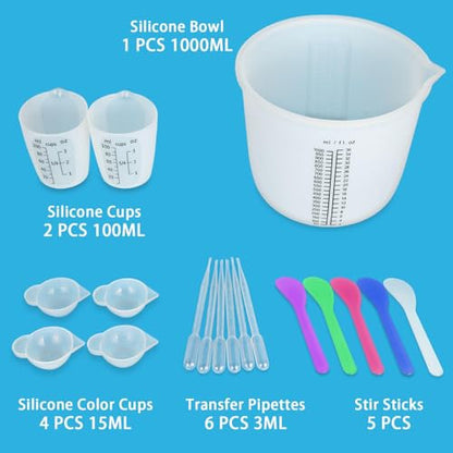 Creahaus 1000ML Large Silicone Measuring Cups for Resin, Easy to Read 36oz Silicone Mixing Bowl with 100ML Mixing Cup, Easy Clean Reusable Epoxy Resin Supplies with Stir Stick, Pipettes - color: Black, size: 1000ml+100ml kit