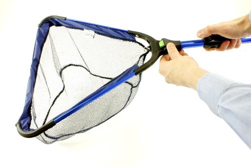Collapsible Water Garden Koi Fish Pond Fish Catching Landing Net, 16 Inch by 13 Inch Wide (6mm) Course Durable Nylon Mesh Net Head, with Telescoping Extension Pole to 6 Ft