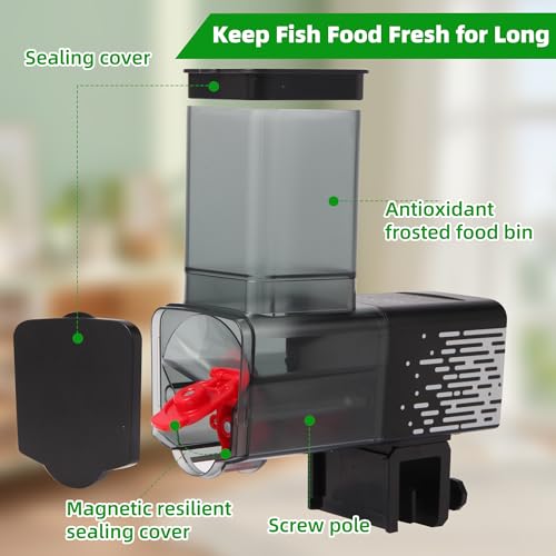 Fish Feeder Automatic Dispenser for Indoor Aquarium, Screw Push Design, 17oz Large Capacity