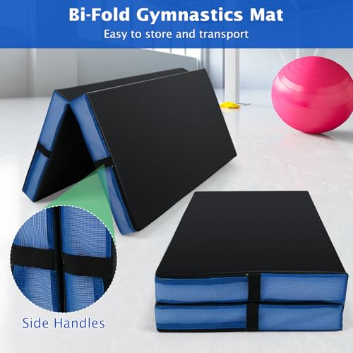 Giantex 4" Thick Folding Gymnastics Mat, 4' x 4' Bio-Folding Exercise Mat with Carry Handles & PU Leather Cover, Gym Home Tumbling Mat for Kids, Yoga, Fitness, Pilates & Martial Arts - color: Black