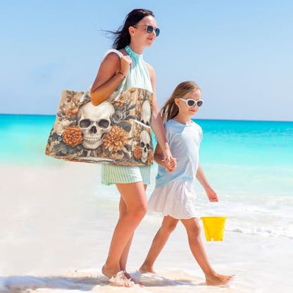 senya Large Beach Bags Totes Canvas Tote Shoulder Bag Soft Wave Water Resistant Bags for Gym Travel Daily Ocean - color: Skeleton Flower