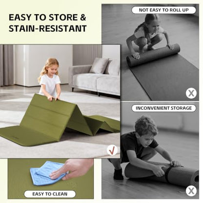 LVME Foldable Yoga Mat Thick, 76"x26"x0.4" Extra Long, 10mm Exercise Mat - color: Sage Green