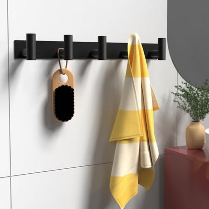 PMMASTO 5 T-Shaped Wall Hooks, Black Stainless Steel Coat Rack Rail, 1 Pack - color: Black, size: 5 "T" Hooks, 1PACK