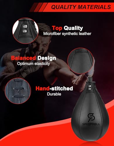 Speed Bag,Speed Bag for Boxing,PU Leather Reflex Training Pear Shaped Punching Bag,Fast Reaction Skills Development Perfect for Kids Teens Adults Boxing Coaches - color: Pro Black(9.5" x 7.1")