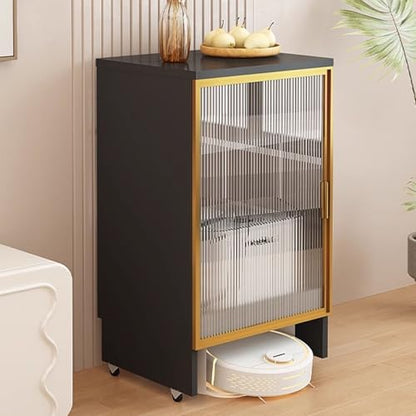 Robot Vacuum Cleaner Storage Rack,Robot Vacuum Storage Cabinet with Glass Door, Mobile Sweeping Robot Rack, Hidden Organizer for Floor Cleaning, Stylish Aquarium Stand for Living Room (Black