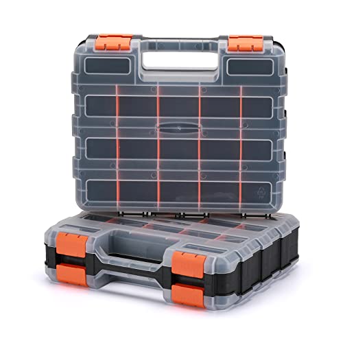 2PCS Double Side Tool Organizer with Impact Resistant Polymer and Customizable Removable Plastic Dividers, Hardware Box Storage, Excellent for Screws, Nuts, 34-Compartment, Black/Orange - color: Black/Orange