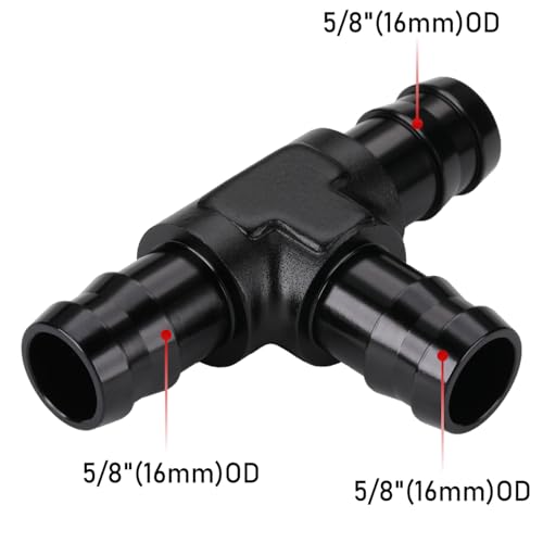 5/8" 16mm Hose Barb Tee T Fitting Adapter Aluminum Black - size: 16mm