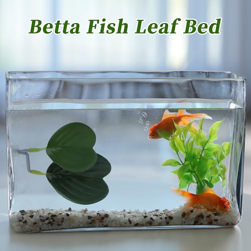 Betta Fish Bed, Betta Leaf Bed, Plastic Betta Hammock, Betta Hammock Pad with Suction Cup, Betta Heart-Shaped Leaf Bed Aquarium Decor, Green 2 Pcs