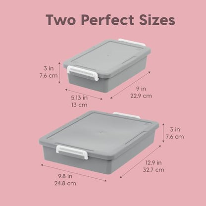 IRIS USA 6 Qt. Plastic Craft Storage Container Bins with Lids, 2 Pack, Small Art & Office Supply Organizer Tote, Sensory Bins & Boxes for Home & University, Stackable, Secure Latch Buckles, Gray