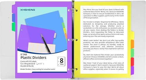 3 Set Dividers for 3 Ring Binders,5 TAB Binder Dividers,Plastic, Multicolor Binder separators with tabs