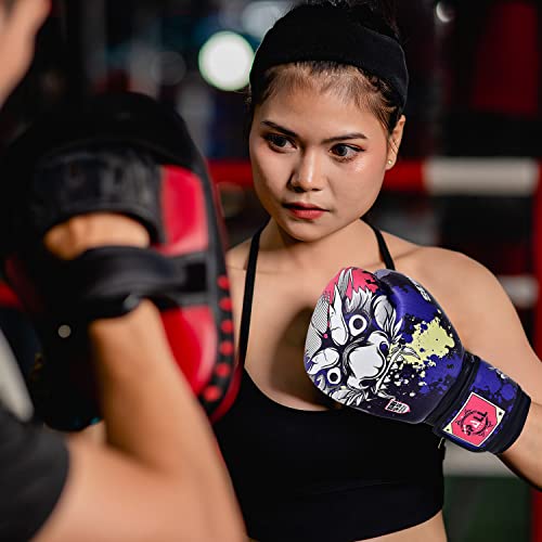 Spall Pro US Boxing Gloves for Men & Women - Pro Training Sparring Punching Gloves - Muay Thai MMA, Kickboxing Heavy Bag Workout Leather Boxing Gloves - Scary Blue - 8 OZ
