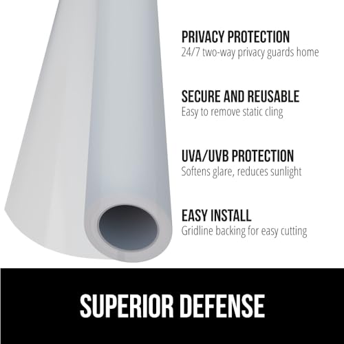 Gorilla Guard Window Privacy Film, Removable Two Way Sun Blocking, Reusable No Residue Stickers, Strong Static Clings to Glass Windows, Decorative Bathroom Door Coverings, 17.5 x 78.7 Inch, Frosted