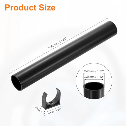 uxcell 2Pcs PVC Rigid Tube, 300mm Length Round Pipe Tubing, 36mm ID 40mm OD Plastic Tubes with Clamp for Aquarium, Water Cooling System, Cable Sleeve, Dark Gray - color: Dark Gray, size: 300mm x 36mm x 40mm