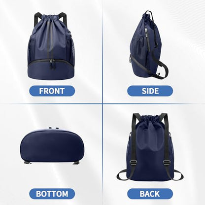 JELUTAR Drawstring Backpack Gym Bag with Shoes Pocket, Navy Blue - color: Navy Blue, size: Medium
