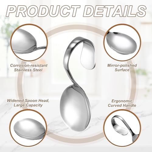 uxcell Stainless Steel Curved Handle Spoon, Mirror Polished Oval Bent Serving Spoons for Home Restaurants Kitchen Dining Salad Seafood Sushi Buffet Cooking Utensils, Silver - color: Silver