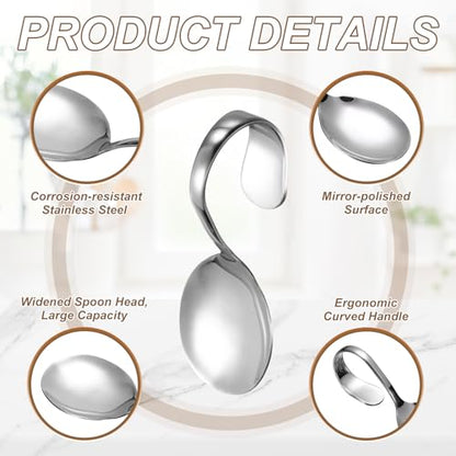 uxcell Stainless Steel Curved Handle Spoon, Mirror Polished Oval Bent Serving Spoons for Home Restaurants Kitchen Dining Salad Seafood Sushi Buffet Cooking Utensils, Silver - color: Silver