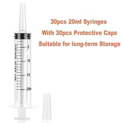 30 Pack 20ml Plastic Syringe for Scientific Labs, Measuring Liquids, Pets, Oil or Glue Applicator - size: 20ml-30Pack