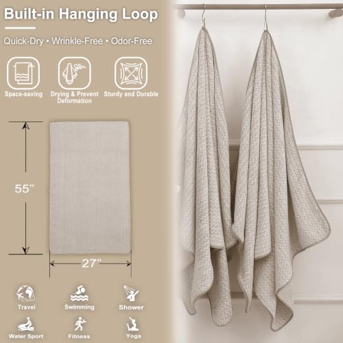 JML Microfiber Bath Towels, 2 Pack, 27x55 in, Fine Wave Camel - color: Cationic Fine Wave Camel, size: 2 Pack (27 in x 55 in)