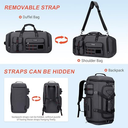 WITZMAN Duffle Bag for Men 3 in 1 Convertible 45L Nylon Gym Travel Backpack | Multi-pockets with Shoe Compartment and Dry-wet Pocket, One Duffel Bag for Sports, Weekender, Overnight, B693 Silvery Grey - color: Silvery Grey