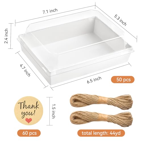 Charcuterie Boxes with Clear Lids, White, 7 x 5 Inches, 50 Pack | Disposable, To Go Bakery Boxes, Dessert Boxes, Food Containers, For Pastries, Chocolate Covered Strawberries, Hot Cocoa Bombs - color: White