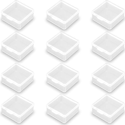 12 Pack Plastic Storage Cases with Lid, 1.5 x 1.5 x 0.71 Inch,Square Empty Clear Plastic Storage Containers for Small Items, Jewelry, Earrings, Necklace, Rings, Cosmetics, Threads, Beads, Crafts etc. - size: 1.5 x 1.5 x 0.71 Inch