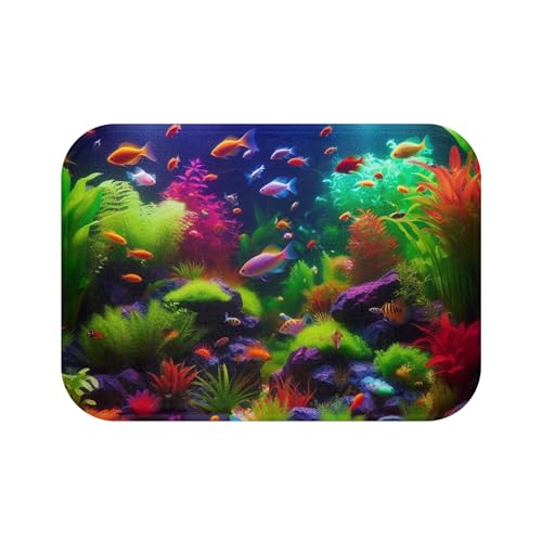 Premium UV-Reactive Fish Tank Gravel Bath Mat with Memory Foam Microfiber and Anti-Slip Backing
