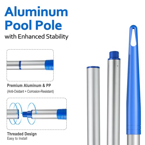 Swimming Pool Skimmer Net, Pool Net with 5 Pole Sections, 11" x 64" Pool Skimmer Net with Ultra Fine Mesh Net, Telescopic Aluminum Pole, Leaf Rake Net for Fast Cleaning Ponds (5 Pole Sections)